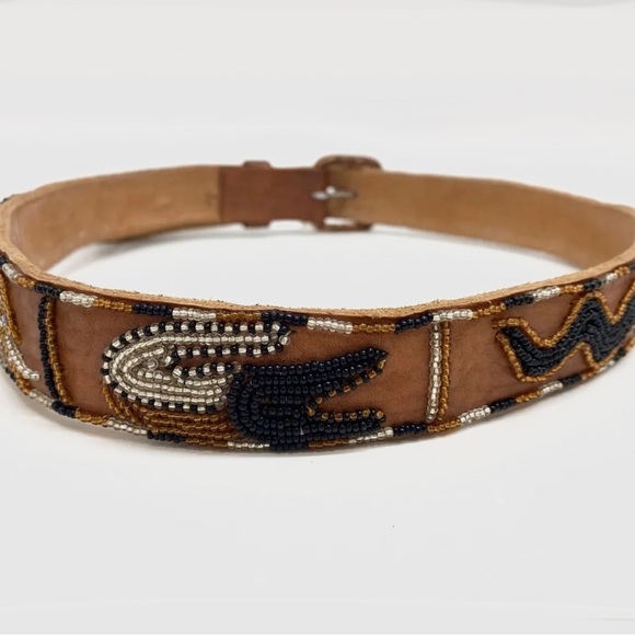 🦏Unique Vintage handmade beaded leather belt (30-32) *EVC - Picture 2 of 5